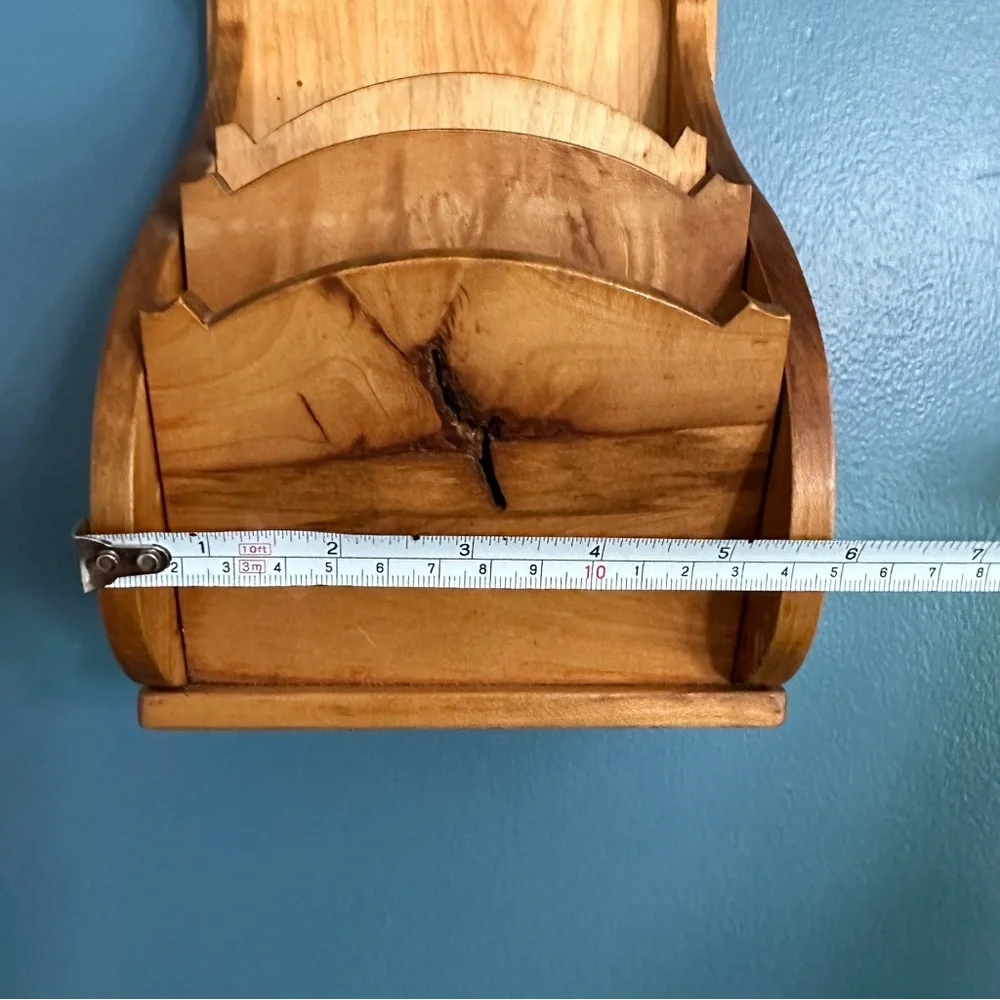 Vintage Handcrafted Natural Finish Wood Mail Sorter Recipe Card Wall Hanger
